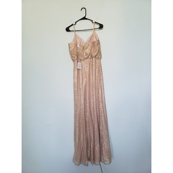 Kennedy Blue Women 8 Bridesmaid Dress Gold Sparkly All Over Sequins 28368 NWT - Picture 2 of 7